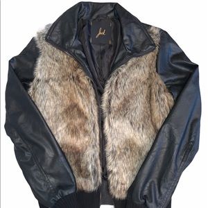 Faux fur leather bomber jacket